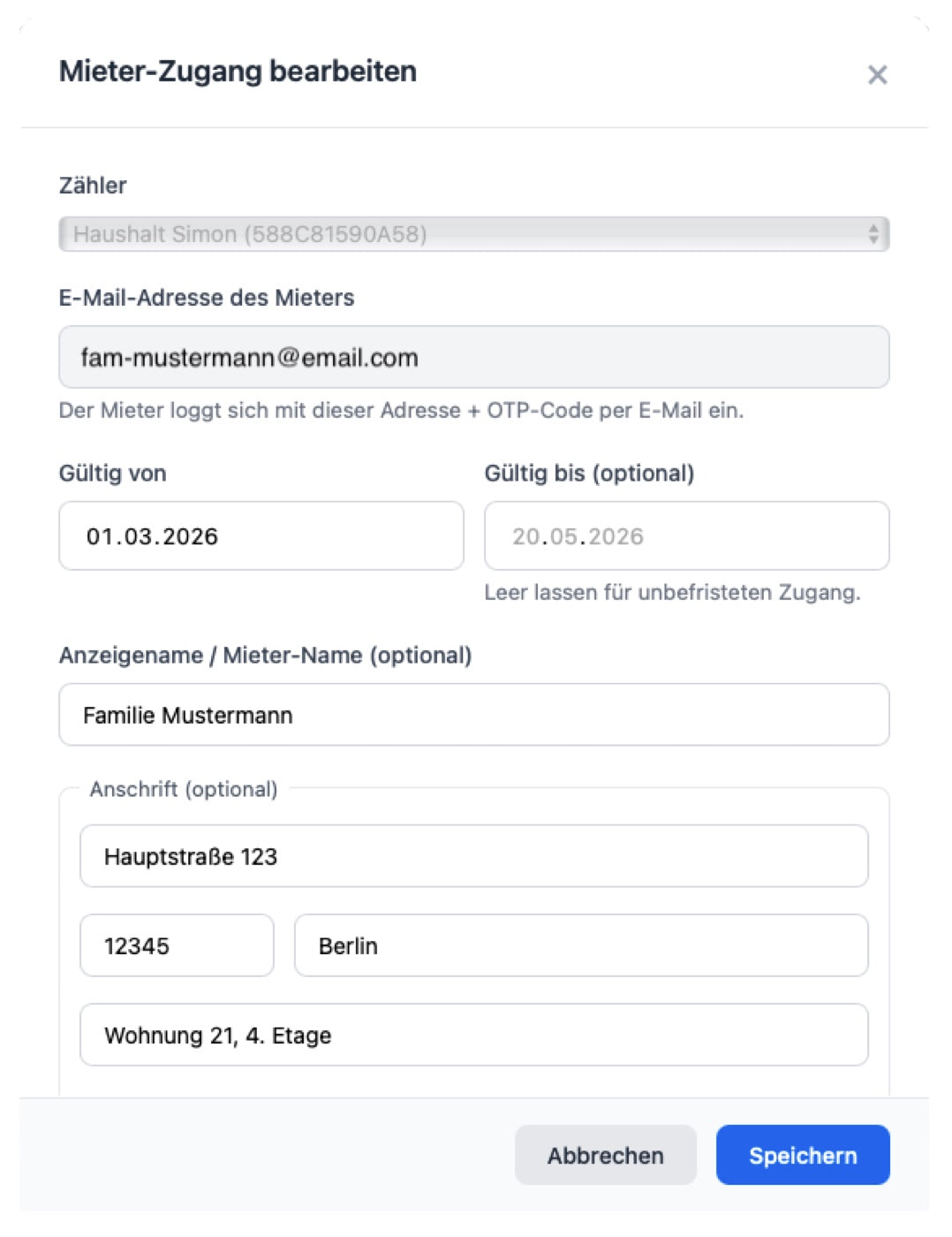 Vermieter-Dashboard – Mieter-Zugang anlegen und verwalten